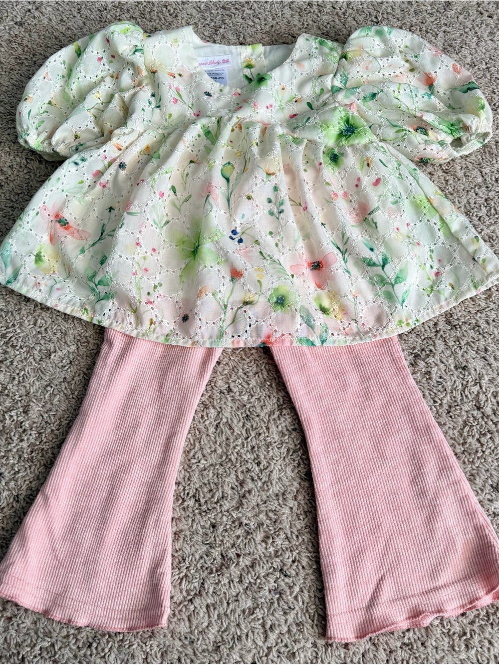 Bonnie Baby White Floral Eyelet Top with Pink Ribbed Pants